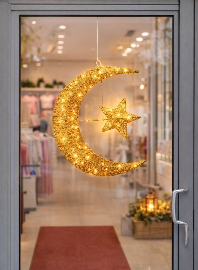 زينة رمضان هلال ونجمة بإضاءة LED – تعمل بالبطارية (30 × 25 سم) - Image 4